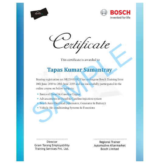 Industrial Certificate by BOSCH JCC